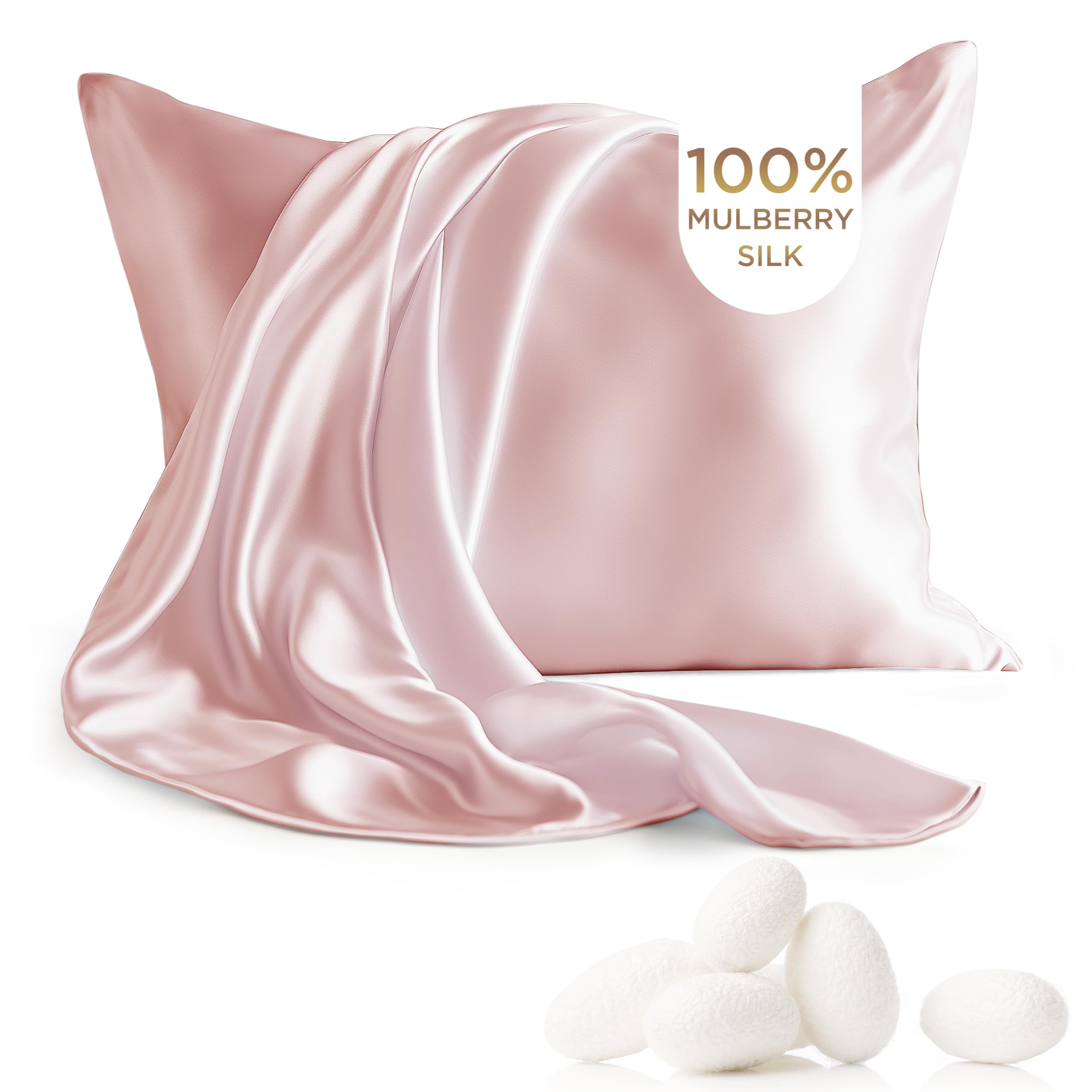 Bedsure 100% Mulberry Silk Pillowcase for Hair and SkinPink Silk Pillow Case with Hidden Zipper Gifts for Women Men King Size Single Pack20x36 Inches