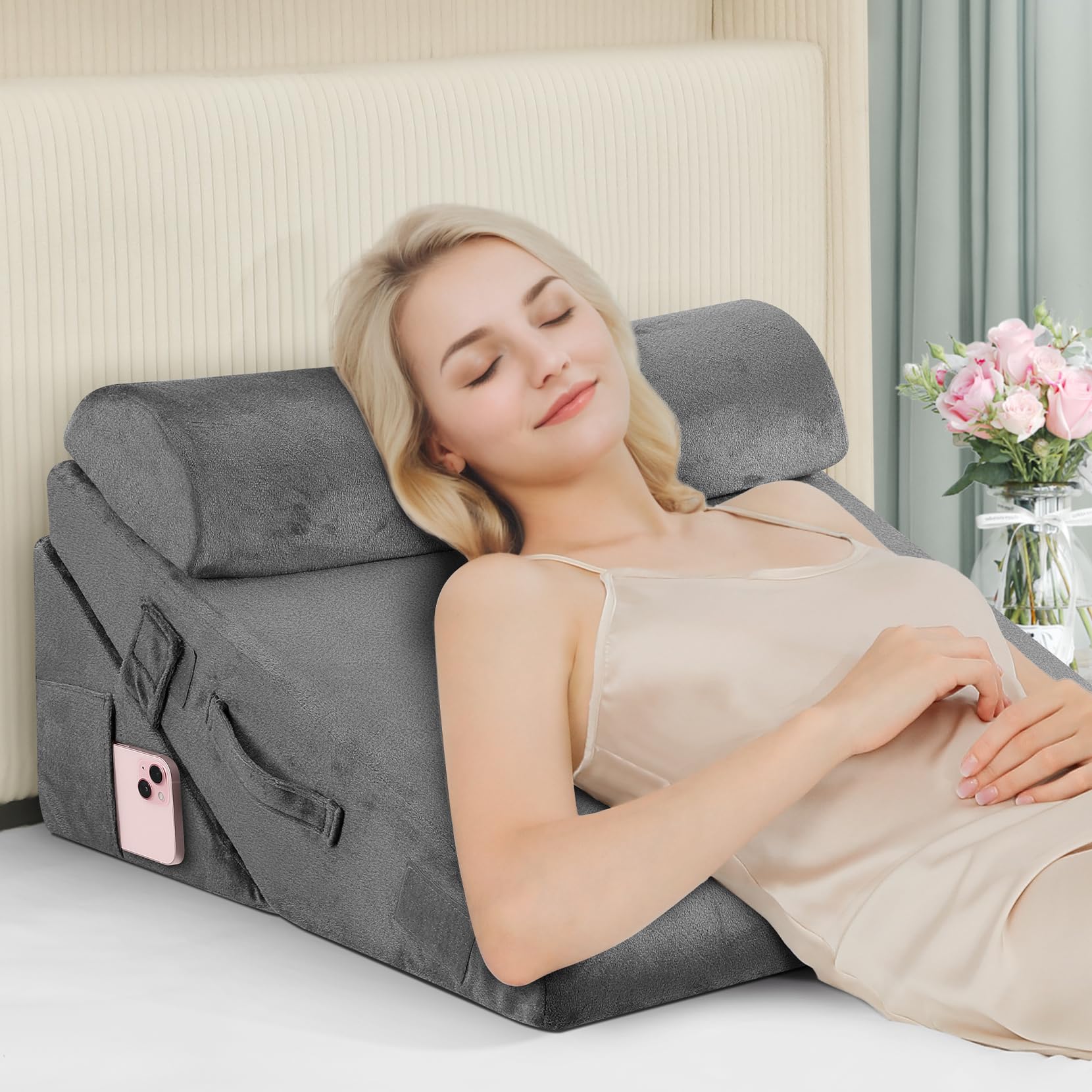 Domusensus Bed Wedge Pillow for Sleeping 3Pcs Adjustable 9&12 Inch Fold Wedge Pillow for SleepingBack Pain ReliefKnee SupportCooling Memory Foam Pillows for Acid RefluxSnoringDark Grey