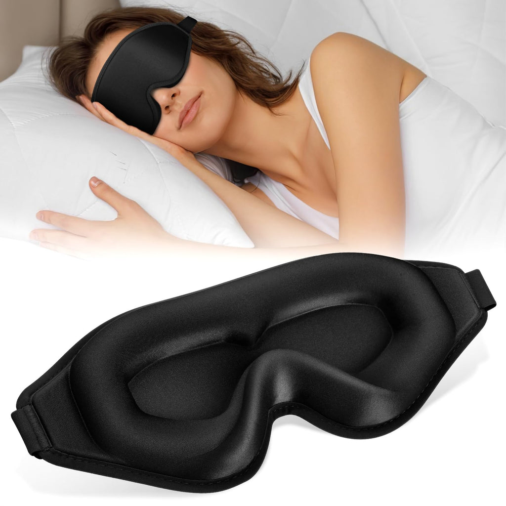 Cverny Sleep Mask | 99% Fully Block Out Light Eye Sleep Mask | Long Lash Extension | 3D Deep Contoured Eyes Cover Zero Pressure | Adjustable Straps | Sleep Travel Home Nap Rest Women Men (Black)