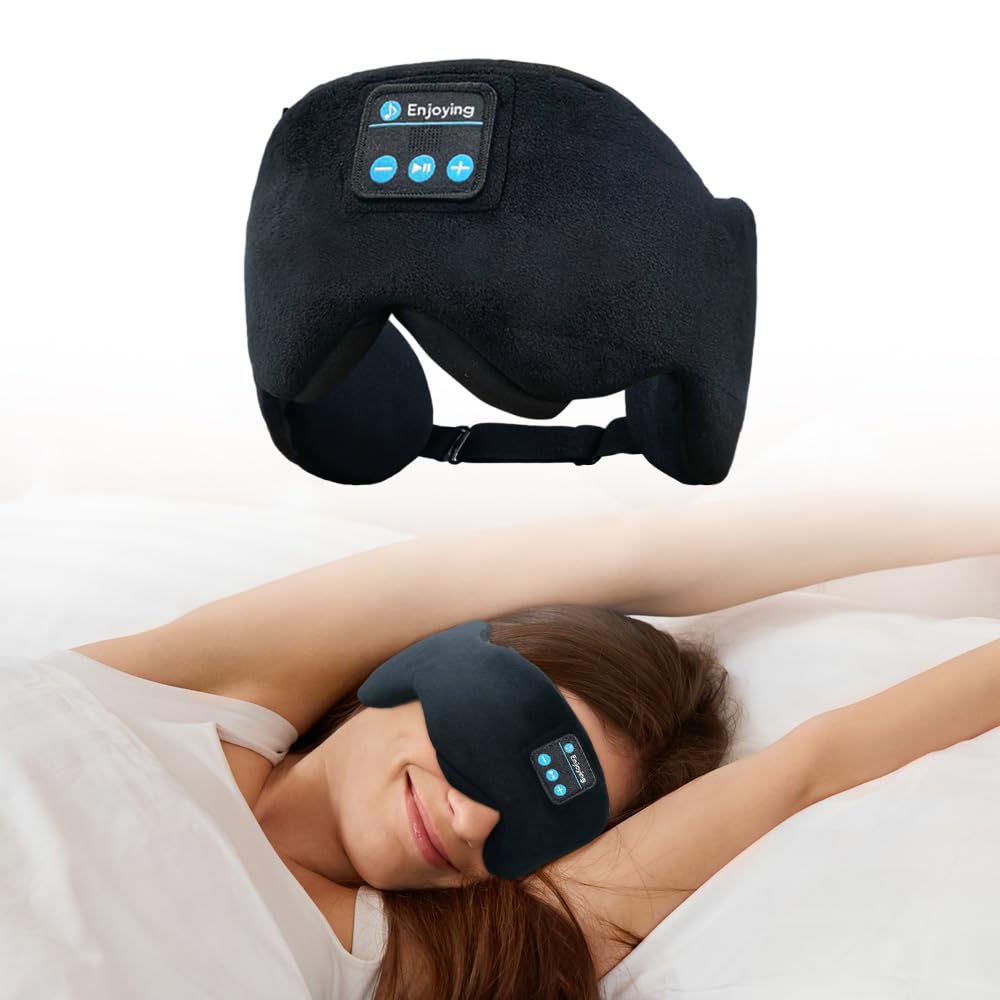 SYPVRY Bluetooth 5.3 Headphones Headband Eye Mask Wireless Sleep Mask，Blackout Bluetooth Eye Mask for Sleeping，Cotton Sleep Mask for Side Sleepers Adjustable Hook and Loop